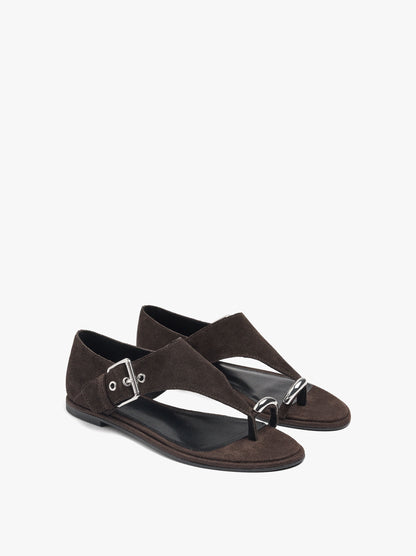 Flat Leather Sandals With Metallic Detail And Buckle