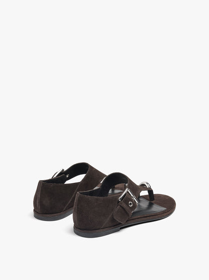 Flat Leather Sandals With Metallic Detail And Buckle