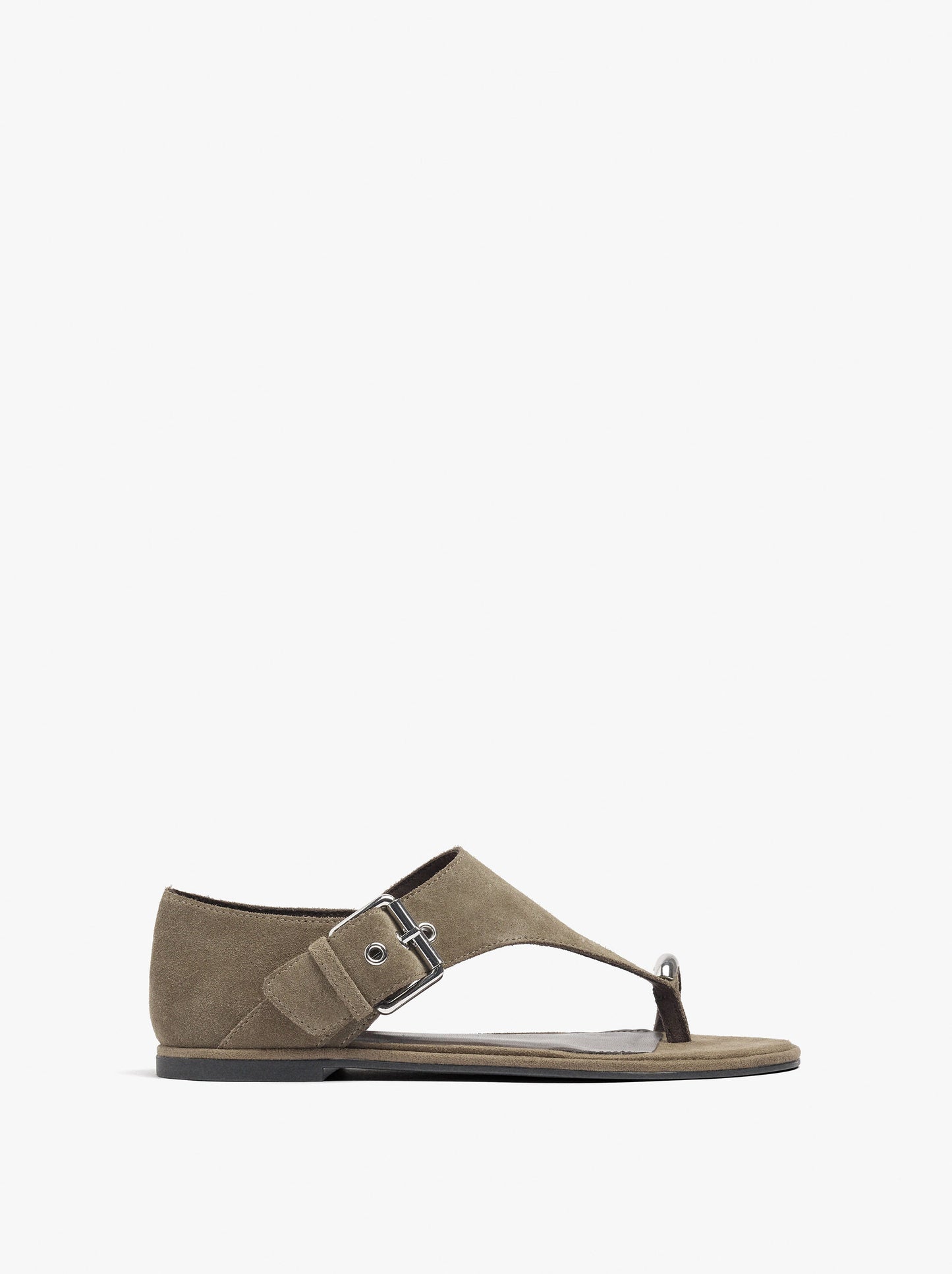 Flat Leather Sandals With Metallic Detail And Buckle