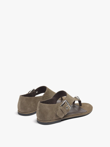 Flat Leather Sandals With Metallic Detail And Buckle