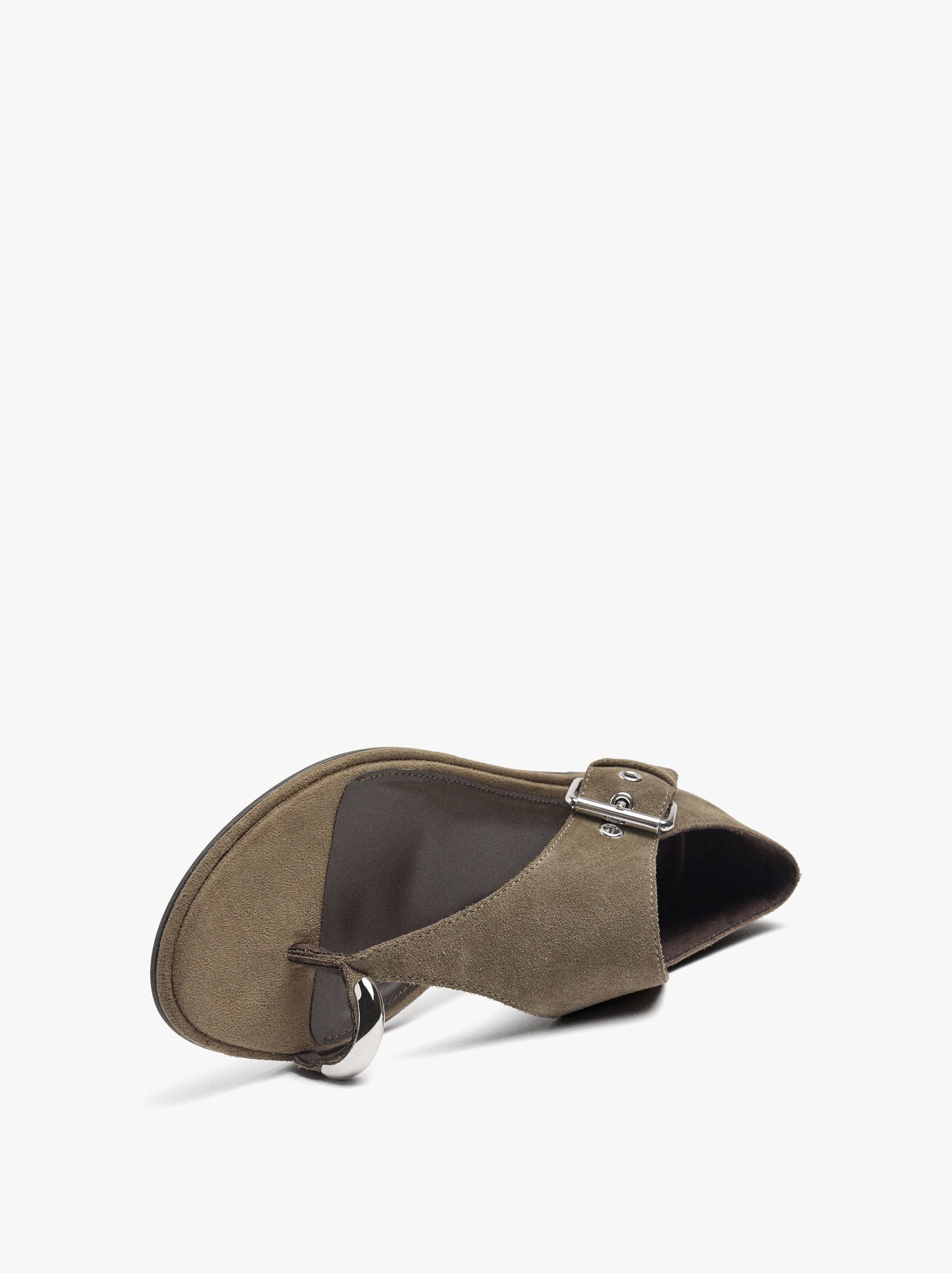 Flat Leather Sandals With Metallic Detail And Buckle