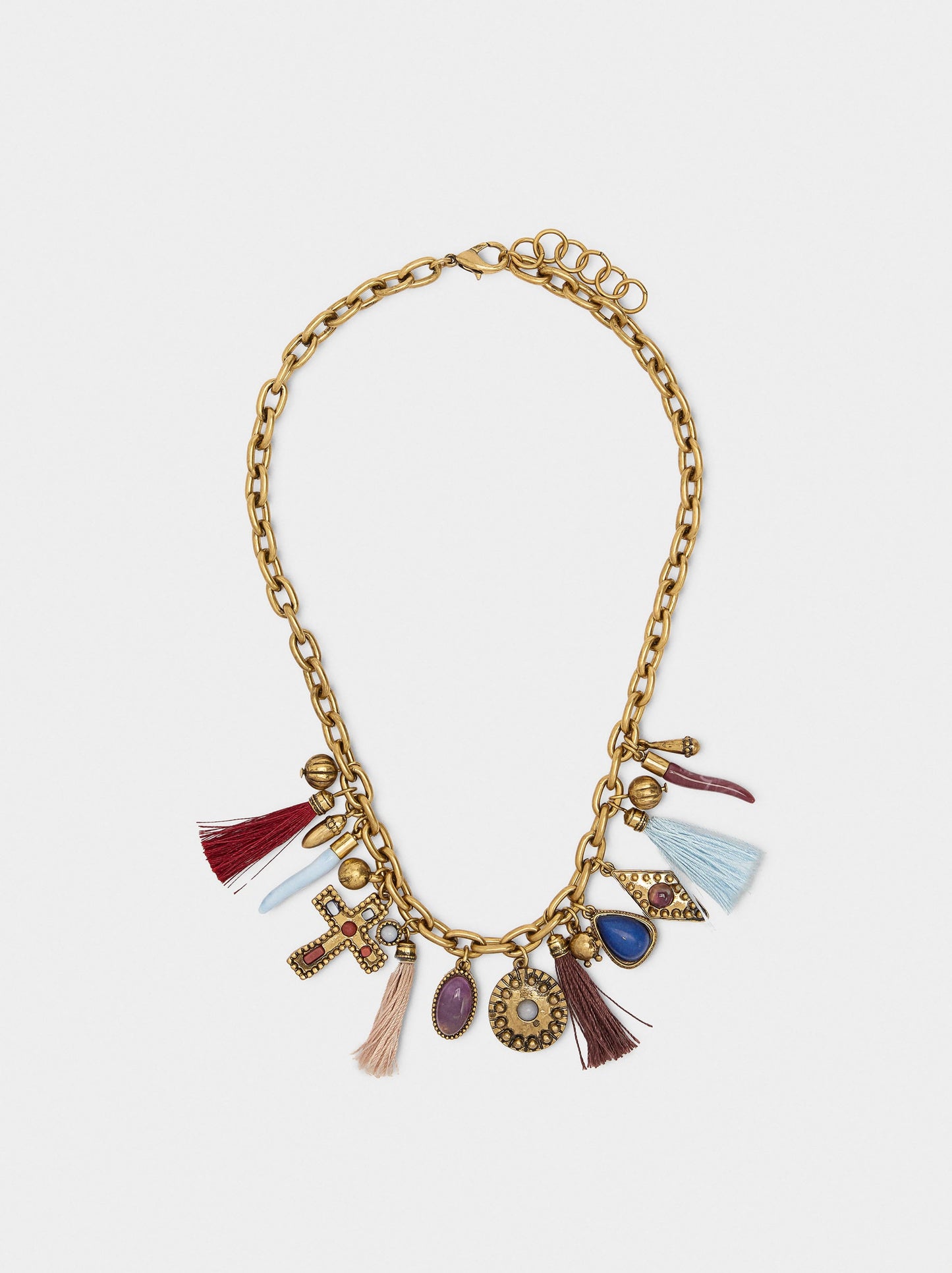 Short Pendant Necklace With Tassels And Stones