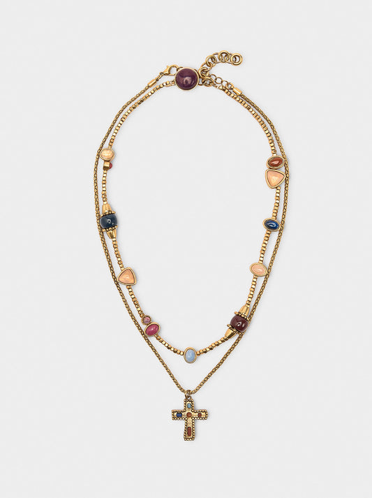 Set Of Necklaces With Stones And A Cross