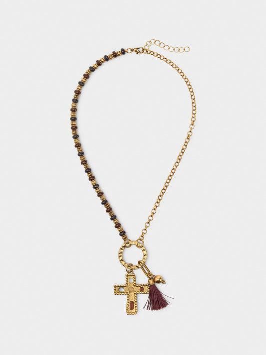 Short Necklace With Stones And A Cross