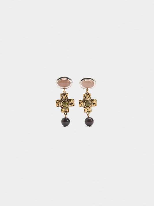 Long Cross Earrings With Stone