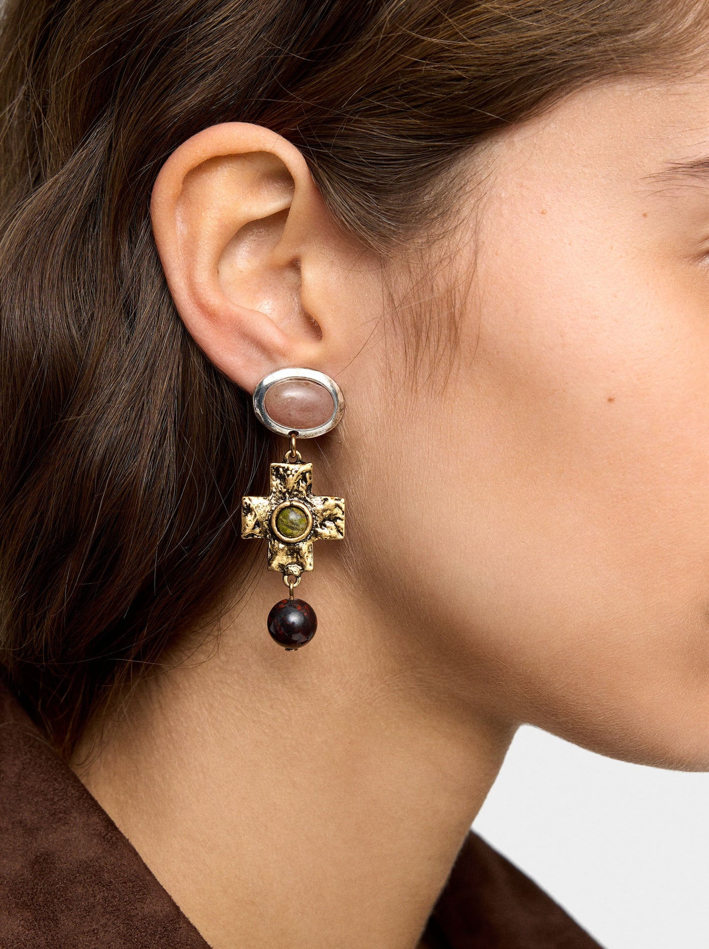 Long Cross Earrings With Stone
