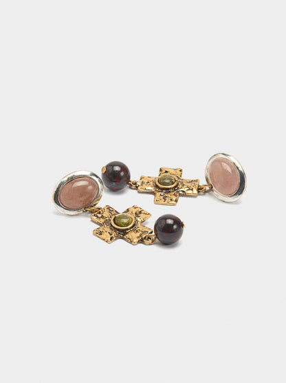 Long Cross Earrings With Stone