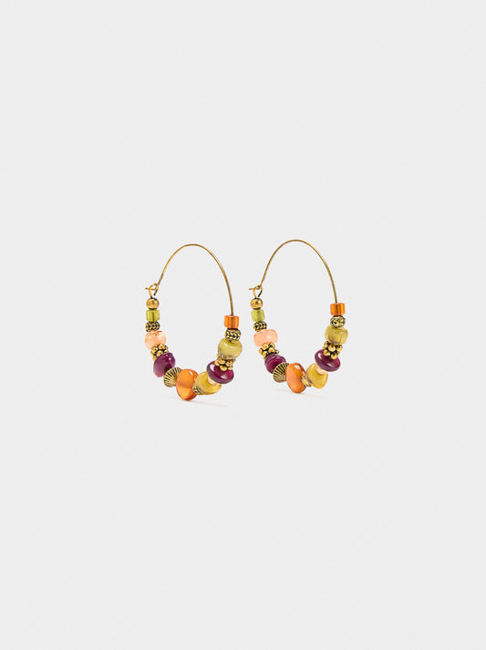 Hoop Earrings With Multicolor Resin Beads