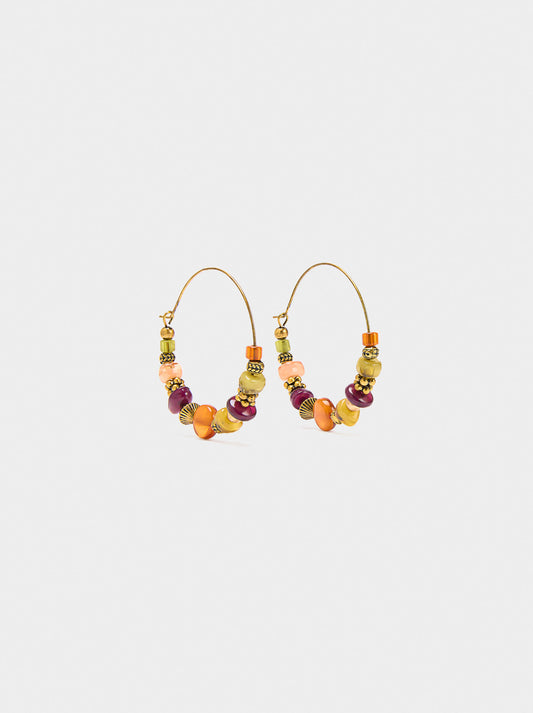 Hoop Earrings With Multicolor Resin Beads
