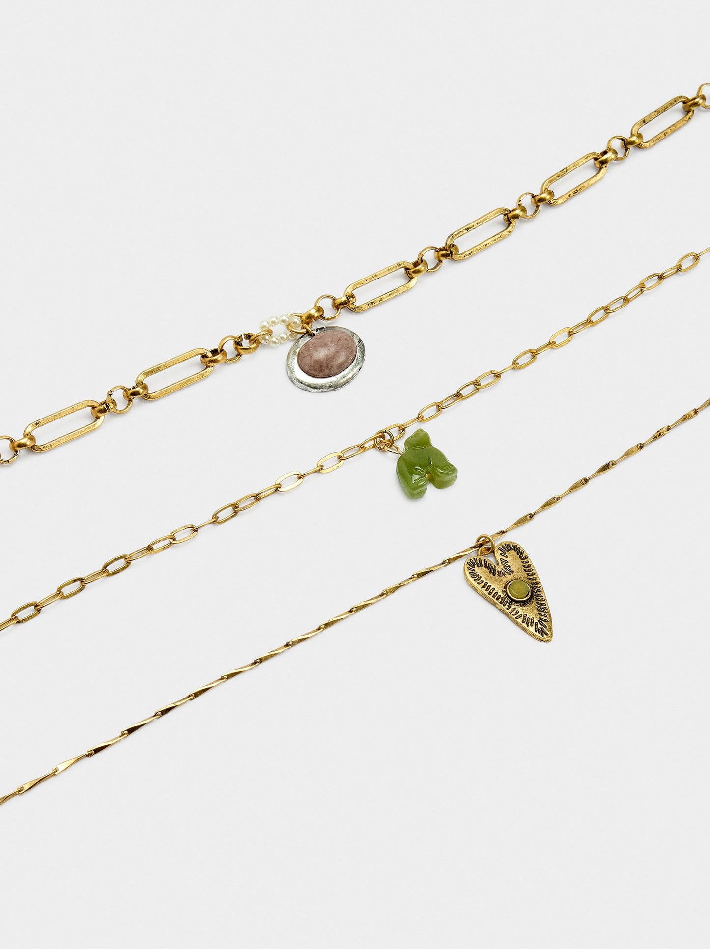 Set Of Pendant Necklaces With Stone