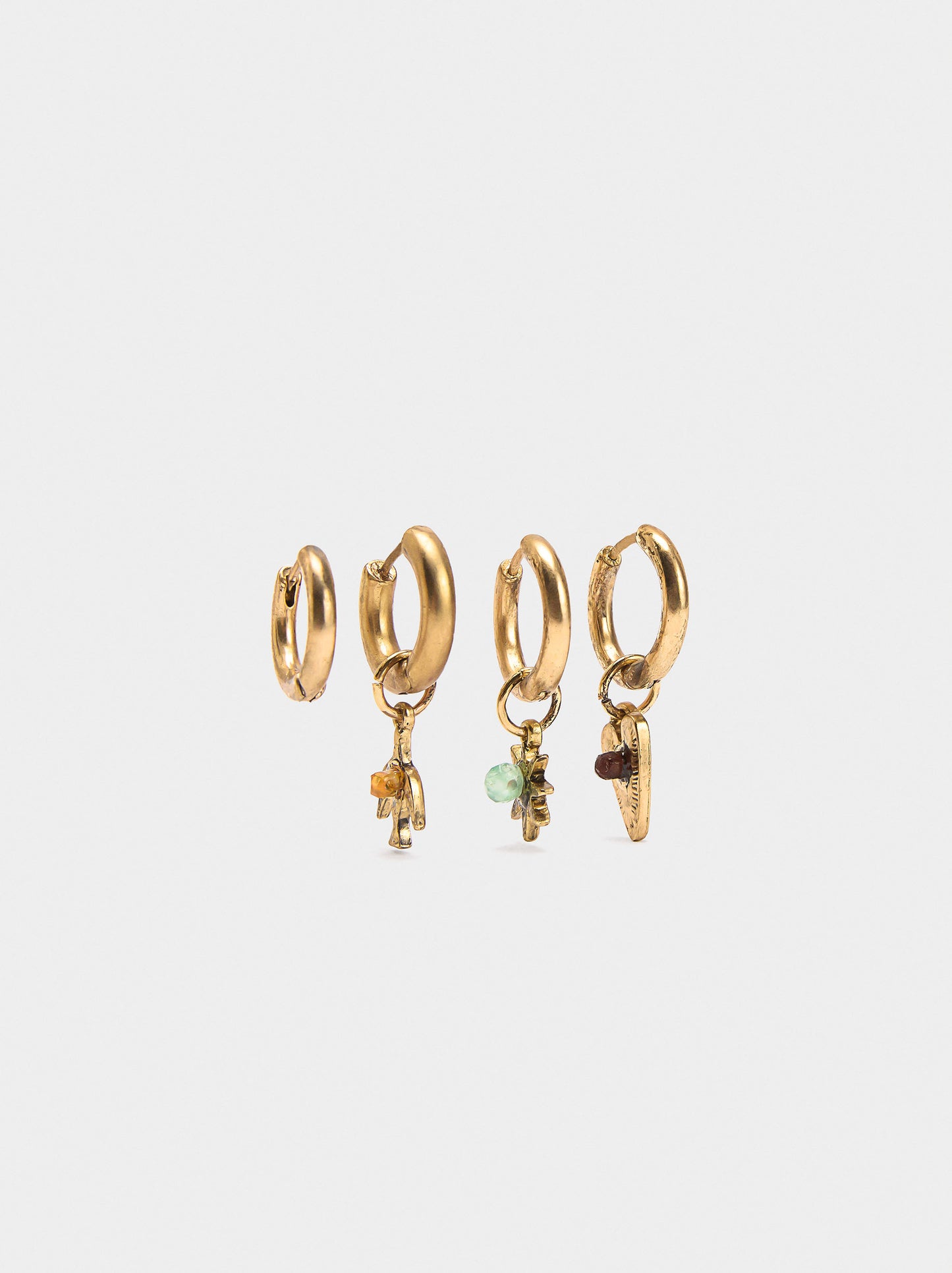 Set Of Hoop Earrings With Stone And Resin Details