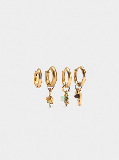 Set Of Hoop Earrings With Stone And Resin Details