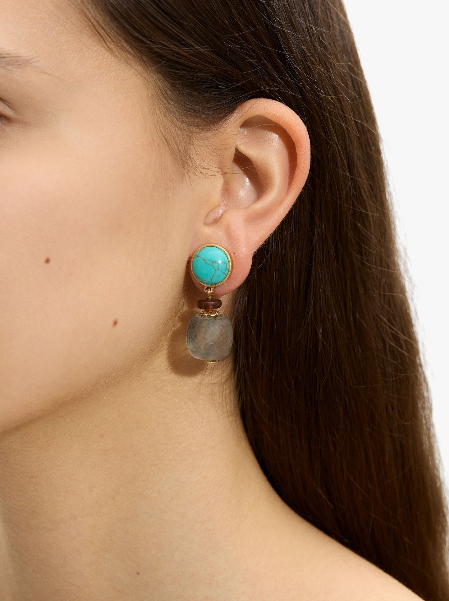 Earrings With Stone And Glass Bead