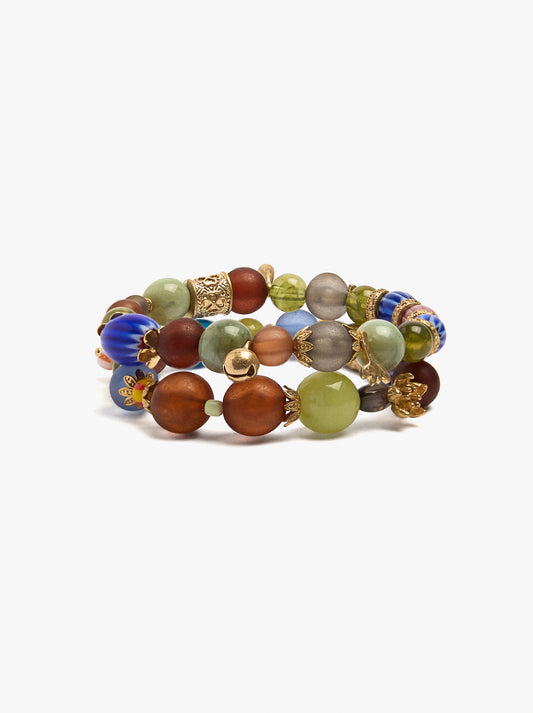 Set Of Elastic Bracelets With Ceramic Beads