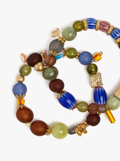 Set Of Elastic Bracelets With Ceramic Beads