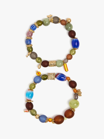 Set Of Elastic Bracelets With Ceramic Beads