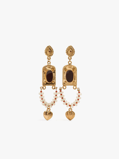 Long Earrings With Glass Beads And Resin