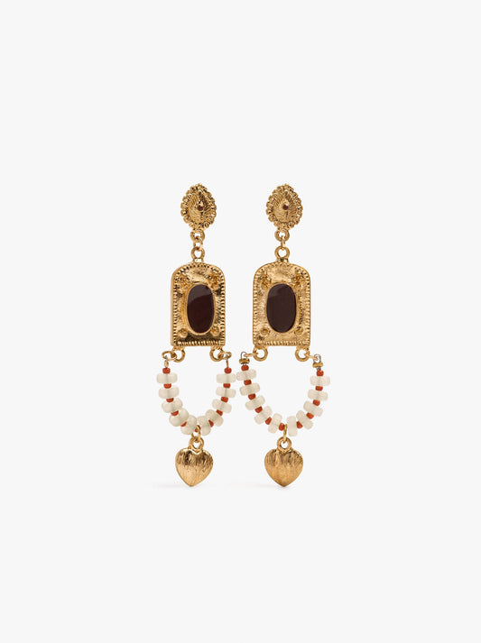 Long Earrings With Glass Beads And Resin