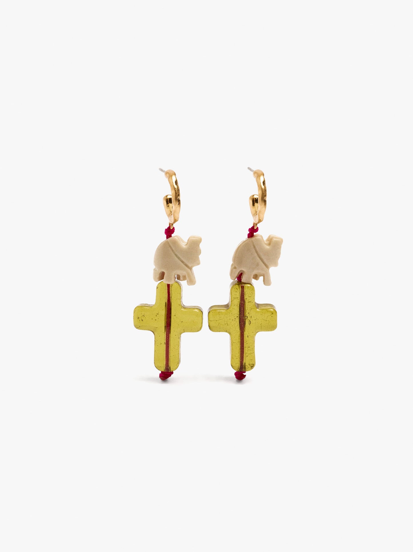 Open Hoop Earrings With Cross And Elephant
