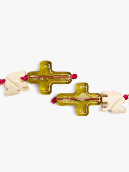 Open Hoop Earrings With Cross And Elephant