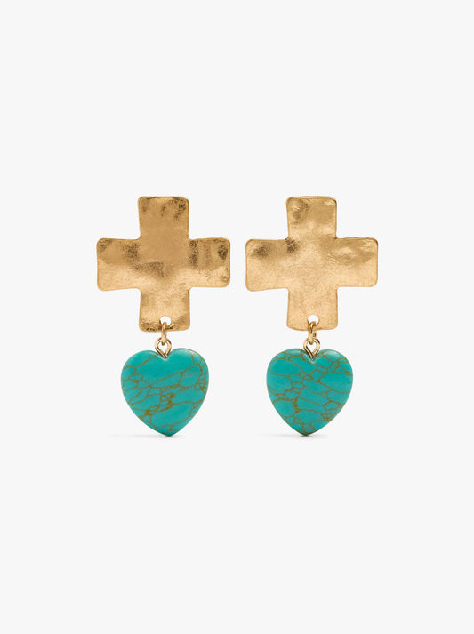 Cross Earrings With Heart Of Stone