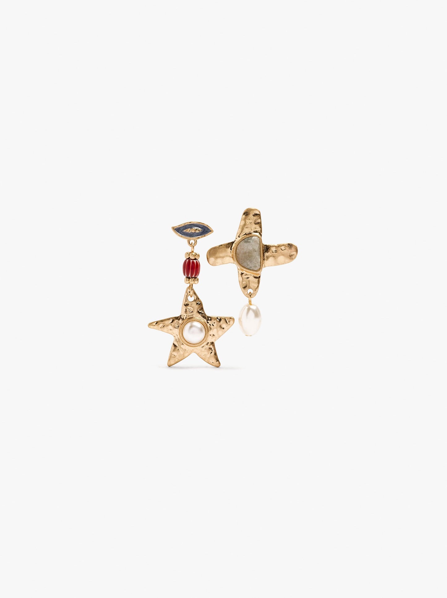 Asymmetric Earrings With Stones And Pearls