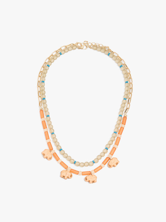 Set Of Necklaces With Beads And Elephants