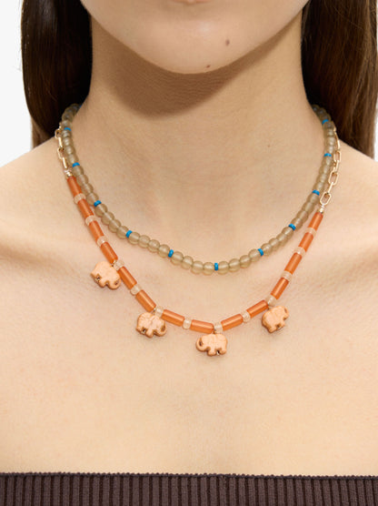 Set Of Necklaces With Beads And Elephants