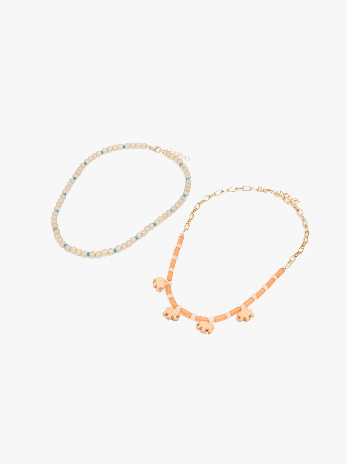 Set Of Necklaces With Beads And Elephants