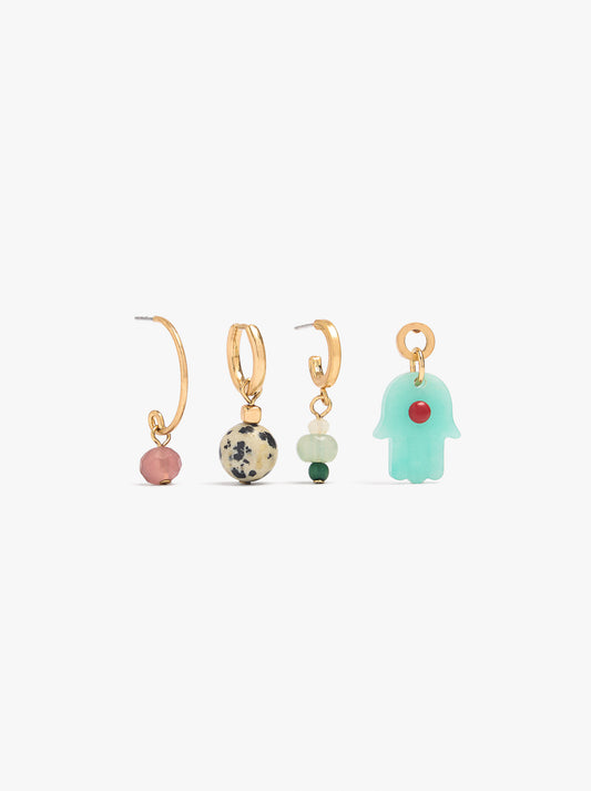 Set Of Asymmetrical Hoop Earrings With Stones