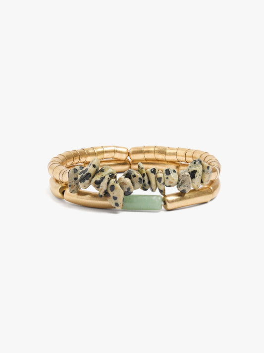 Set Of Elastic Bracelets With Stones