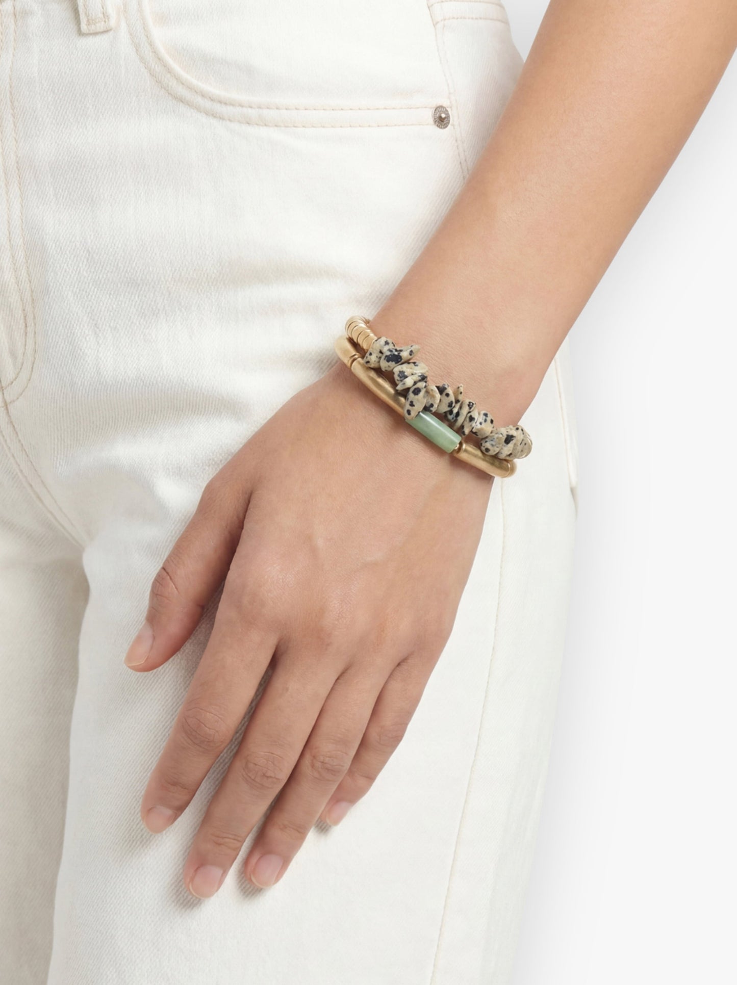 Set Of Elastic Bracelets With Stones