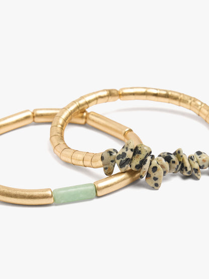 Set Of Elastic Bracelets With Stones