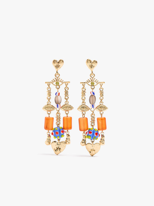 Long Earrings With Beads And Hearts
