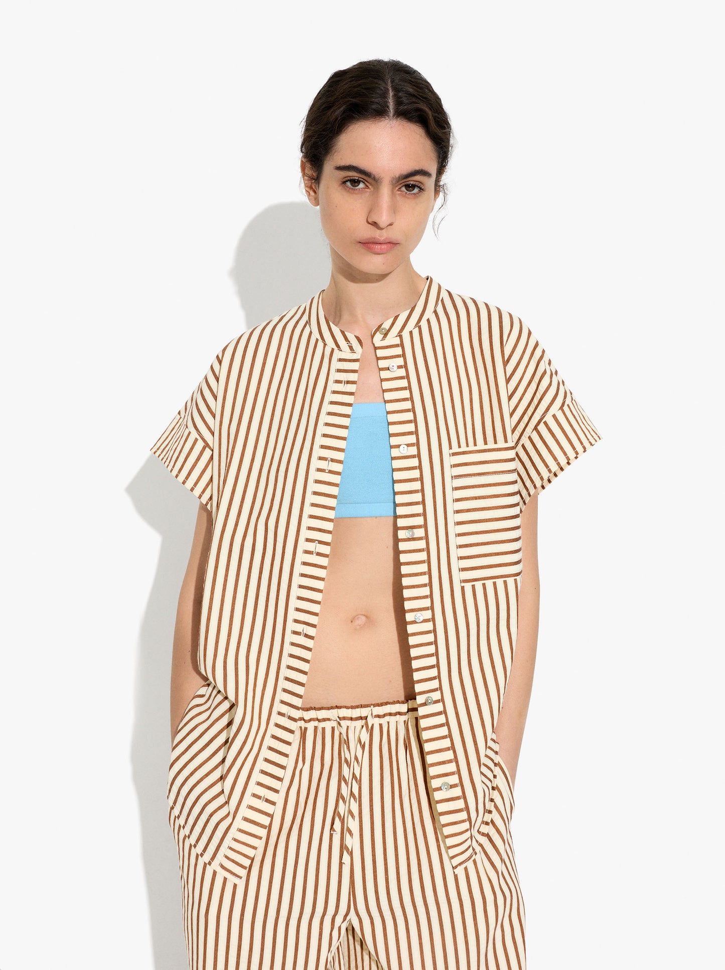 Mandarin Collar Shirt With Stripes