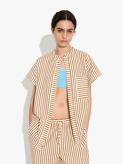 Mandarin Collar Shirt With Stripes