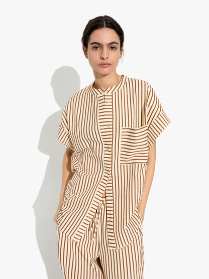 Mandarin Collar Shirt With Stripes