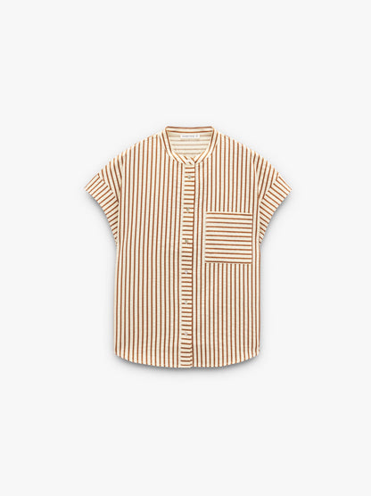 Mandarin Collar Shirt With Stripes