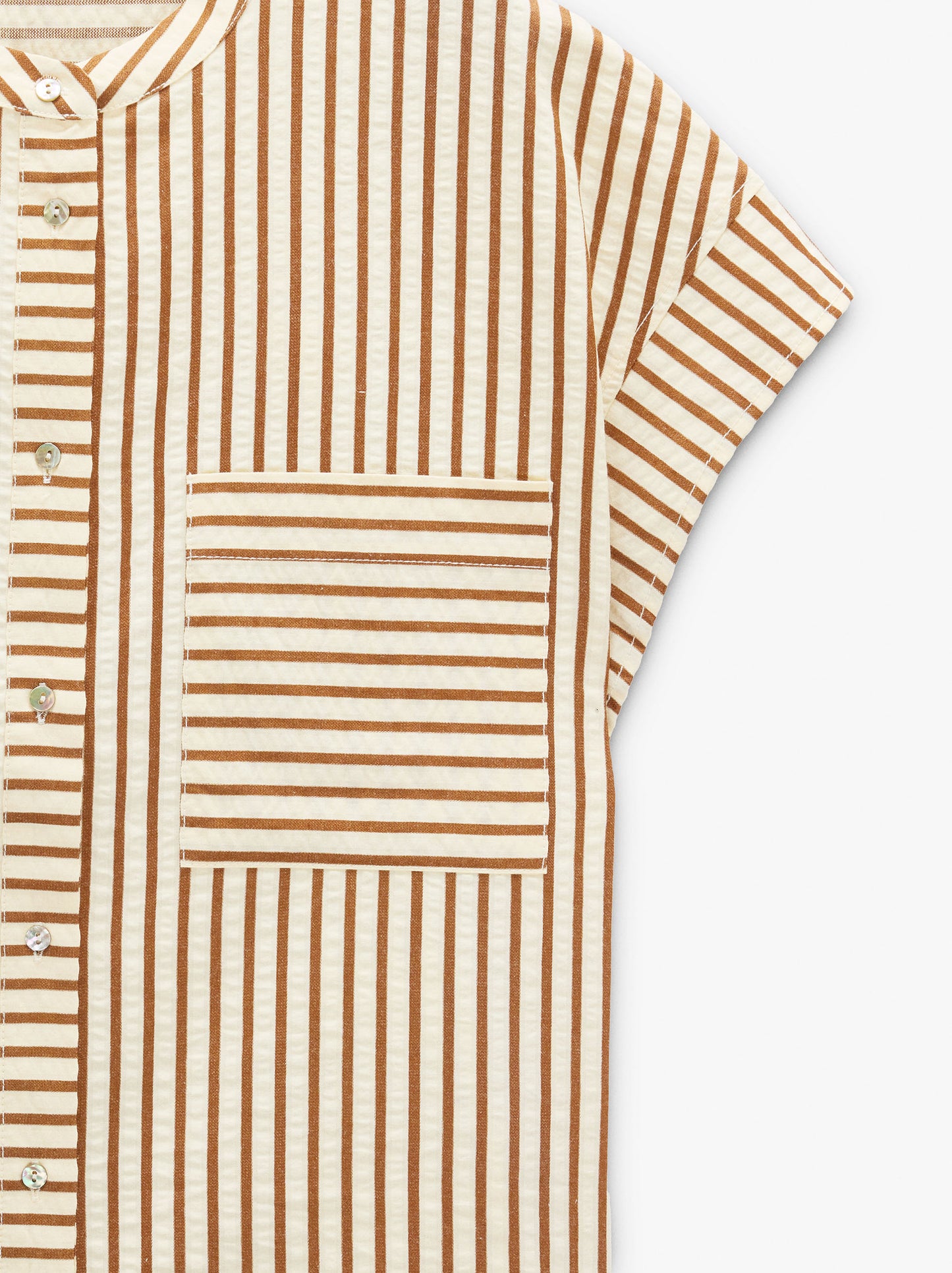 Mandarin Collar Shirt With Stripes