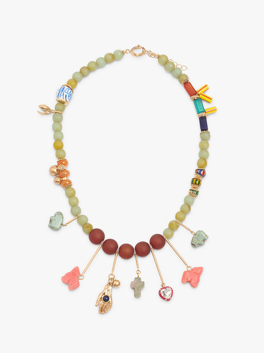 Necklace With Stone Beads, Bars And Pendants