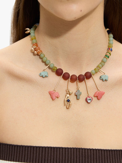 Necklace With Stone Beads, Bars And Pendants