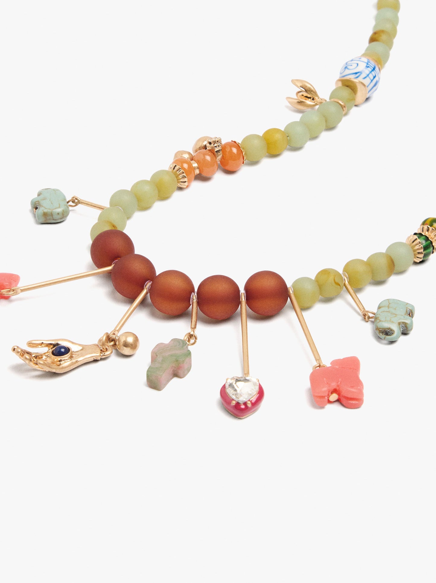 Necklace With Stone Beads Bars And Pendants
