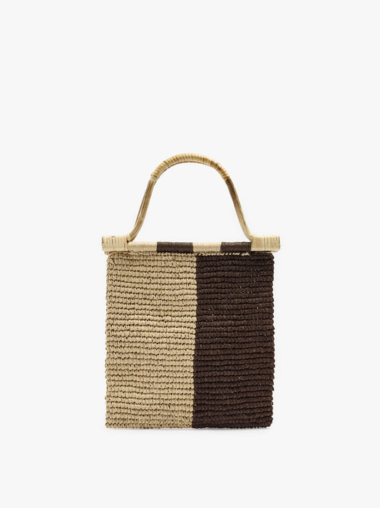 Bicolor Paper Straw Handbag With Bamboo