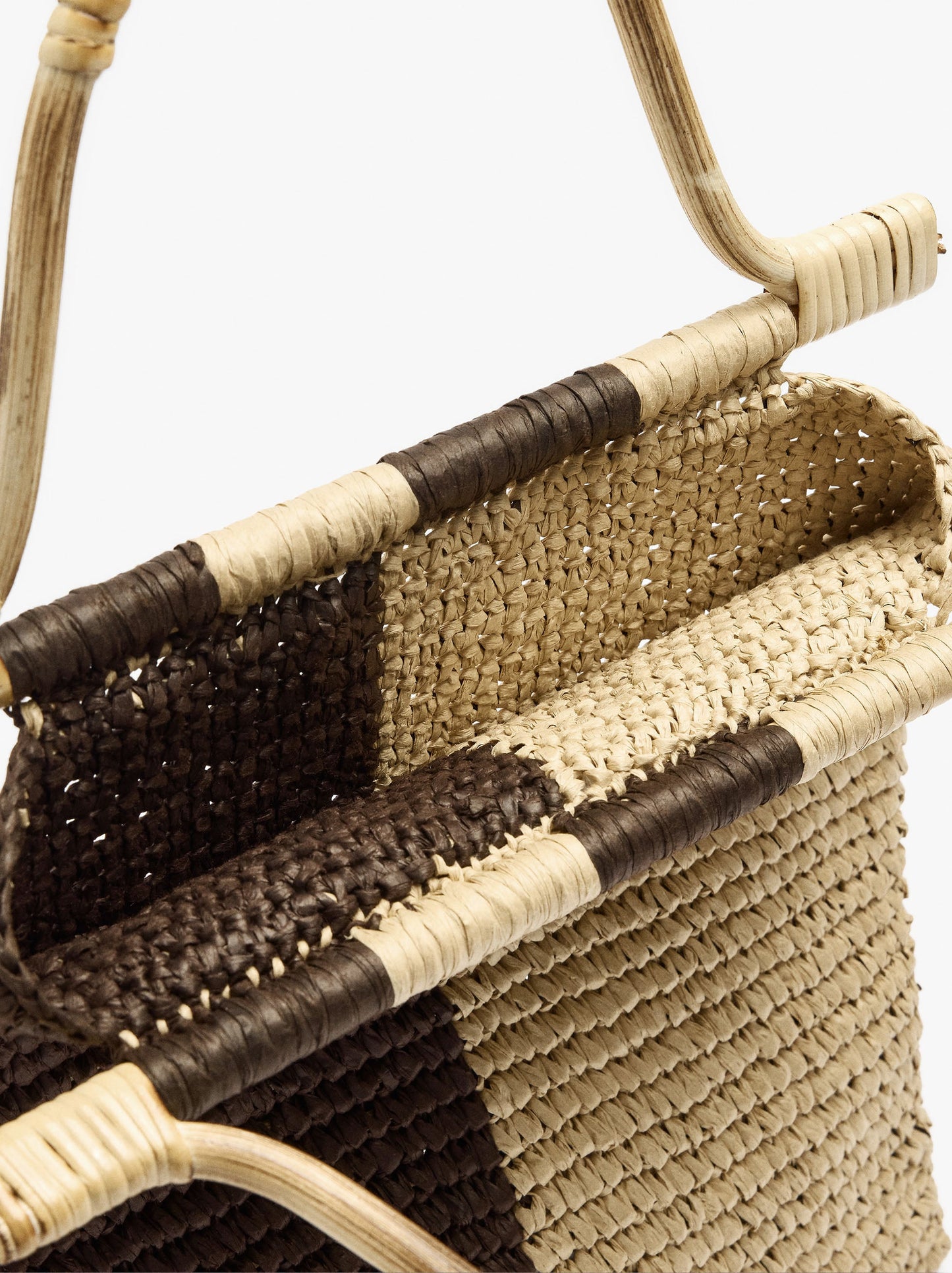 Bicolor Paper Straw Handbag With Bamboo