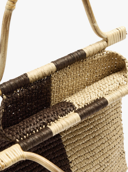 Bicolor Paper Straw Handbag With Bamboo
