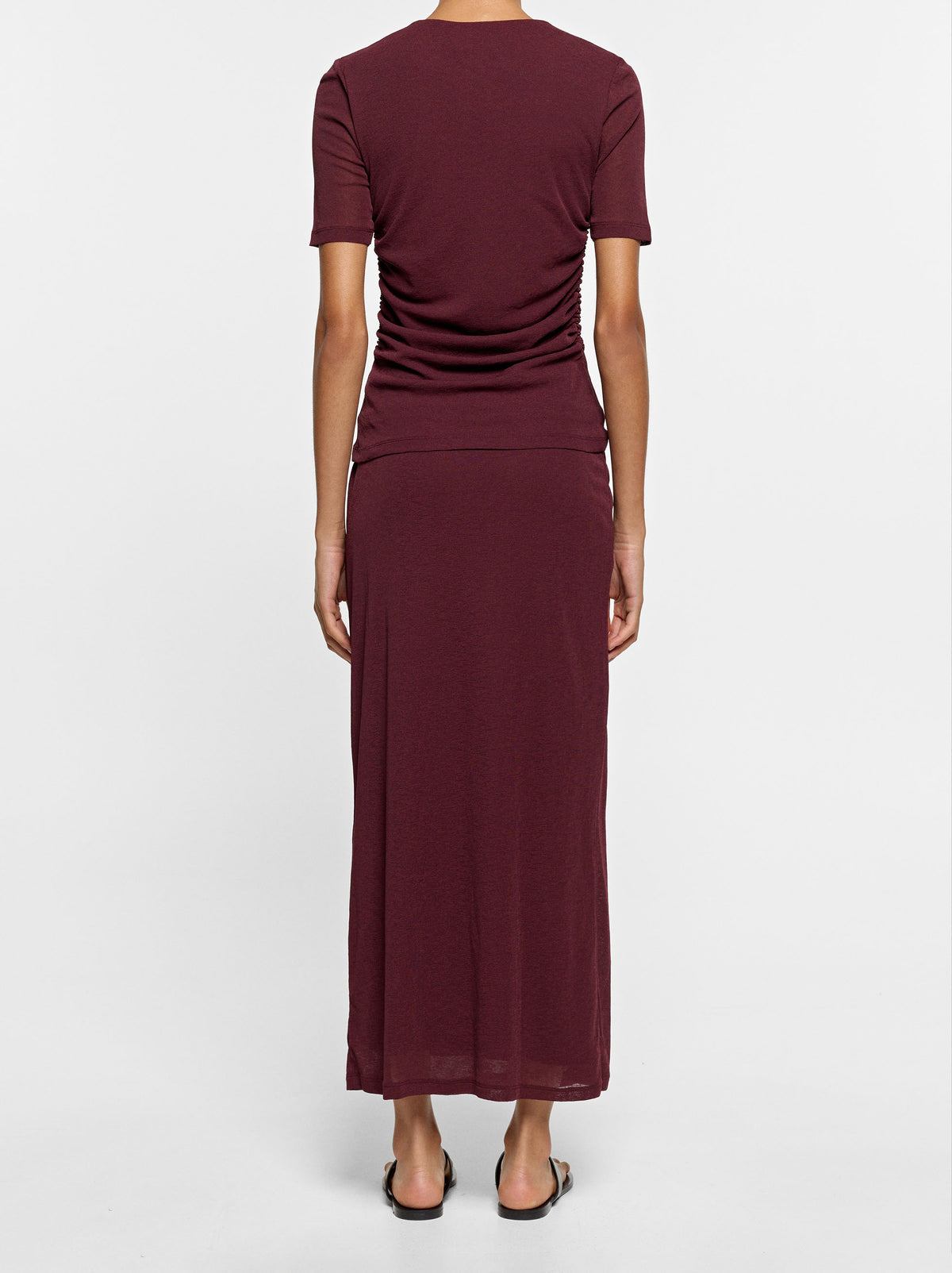 Long Plain Skirt With Gathers