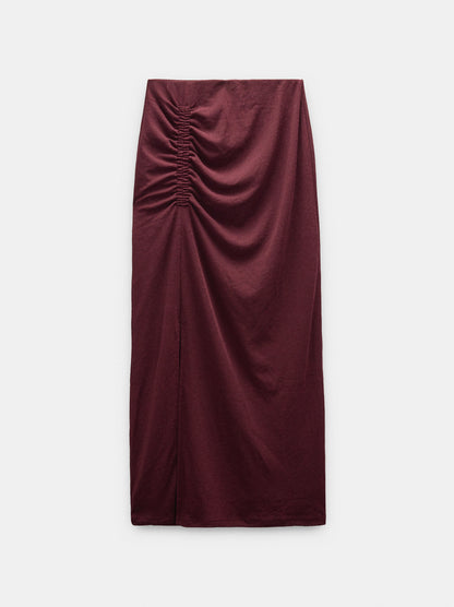 Long Plain Skirt With Gathers