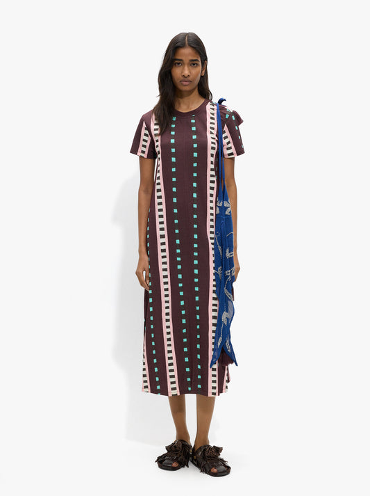 Long Printed Dress With Contrast