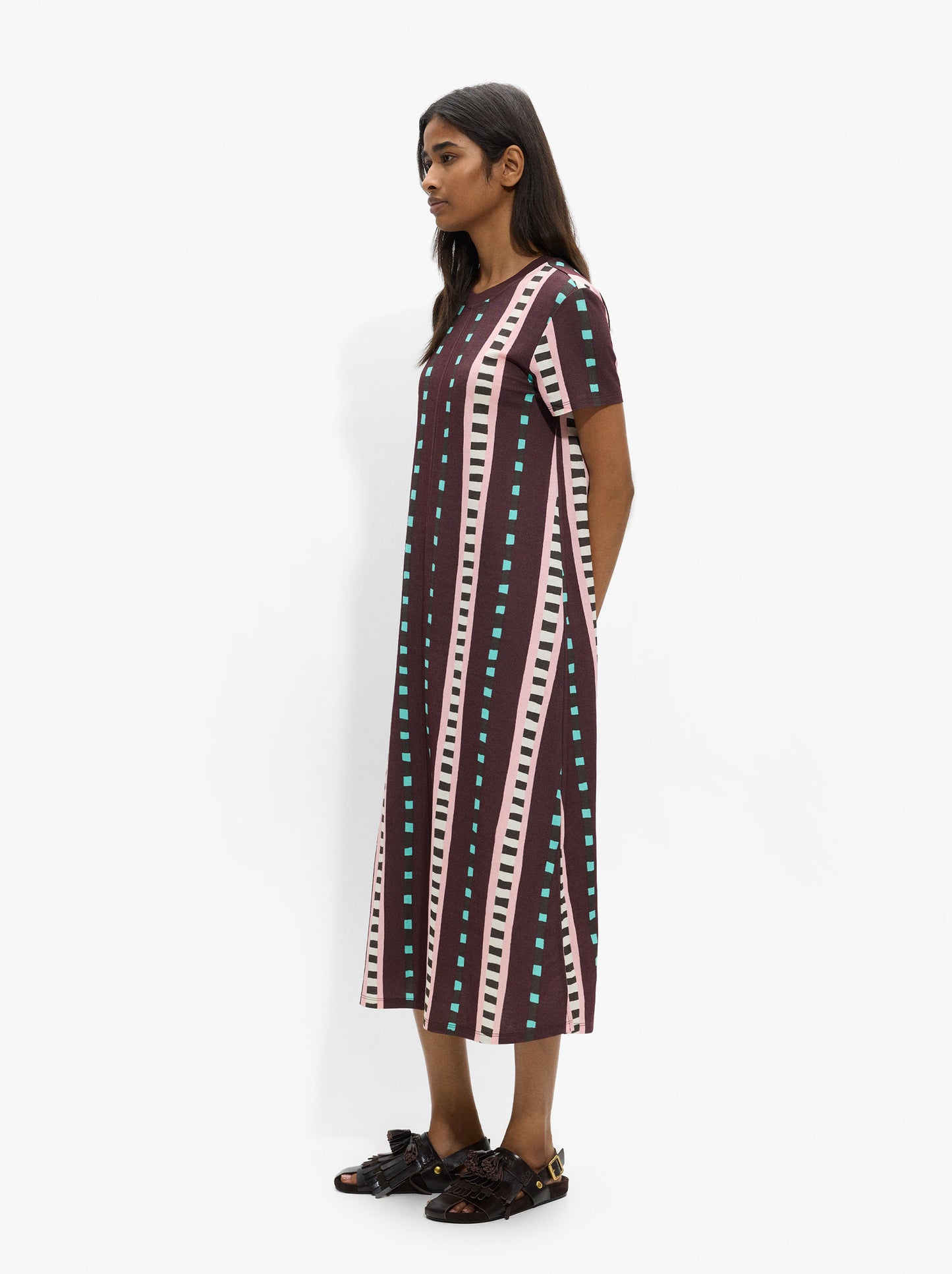 Long Printed Dress With Contrast