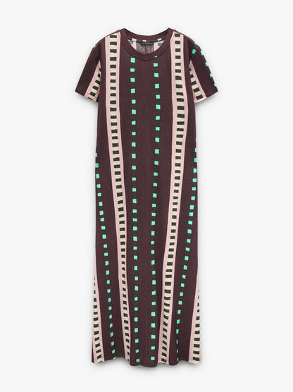 Long Printed Dress With Contrast